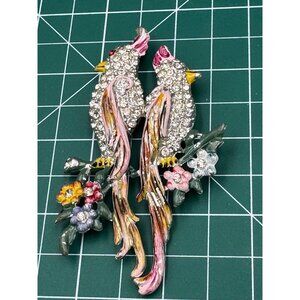 Unmarked Coro Katz Rhinestone & Enamel Vintage Bird Brooch Pin READ